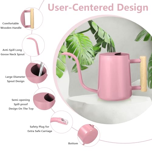 Image of Watering Can Indoor Plants, 35oz Small Indoor Stainless Steel Metal Watering Can Modern Decorative Watering Pot with Long Spout for Indoor House Plant Bonsai Garden Flowers (Pink)