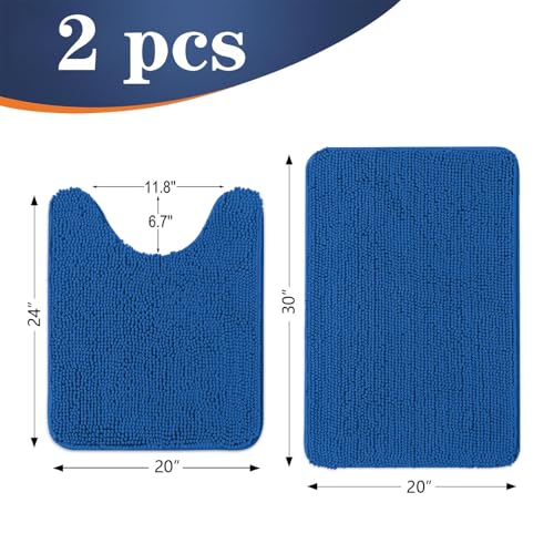 Image of OLANLY Bathroom Rugs Sets 2 Piece, Soft Absorbent Chenille Bath Mats and U-Shaped Contour Toilet Rug Set, Machine Washable Bath Carpet, Home Decor Accessories(30 inchx20 inch+24 inchx20 inch, Deep Navy Blue)