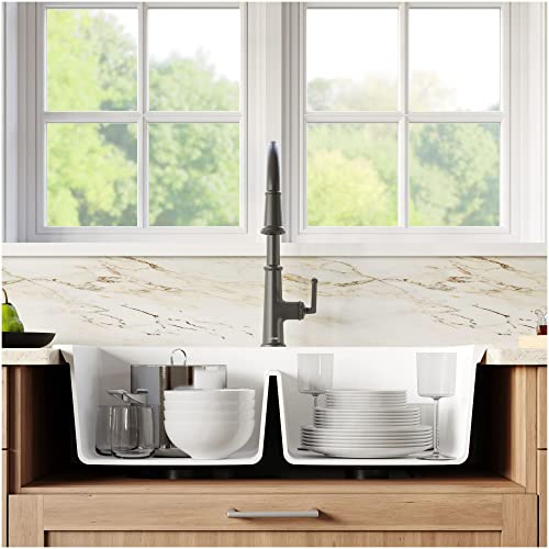 Karran Qt-710 Drop-In Quartz Composite 33 In. 1-Hole 50/50 Double Bowl Kitchen Sink In White #TOP3