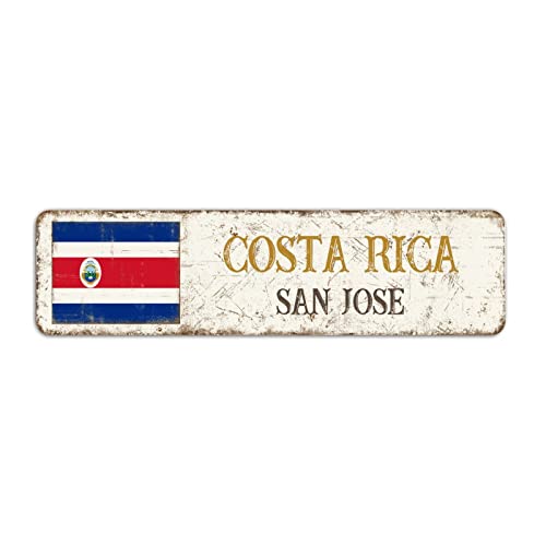 Rimego San Jose Capital City Schild, Costa Rica Geschenk-Wandkunst-Schild, San Jose Capital City Straßenschild, Retro Costa Rica Aluminiumschild, Costa Rica Flagge Metallschild, 8 x 30 cm