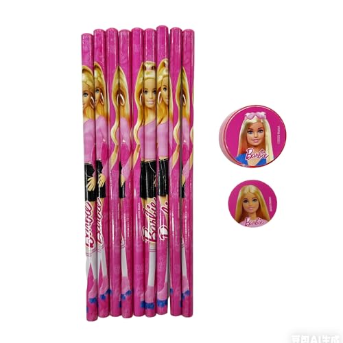 Image of Barbie 11 pcs Stationery Set Pencils, Eraser, Sharpener | Study Kit for Boys & Girls | School Gift Set | Return Gift