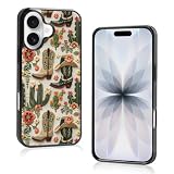 Aesthetic Cowgirl Floral Western Phone Case Compatible with iPhone 17 Case 6.3 Inch, TPU Shockproof Protection Retro Rustic Cactus Flowers Boots Hat Enthusiasts Phone Case for Girls Women Cover