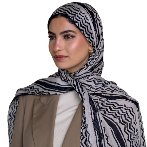 JUMISEE Chiffon Keffiyeh Hijab for Women Fashion Striped Islamic Muslim Hijab Long Scarf Shawl Wraps Headscarf