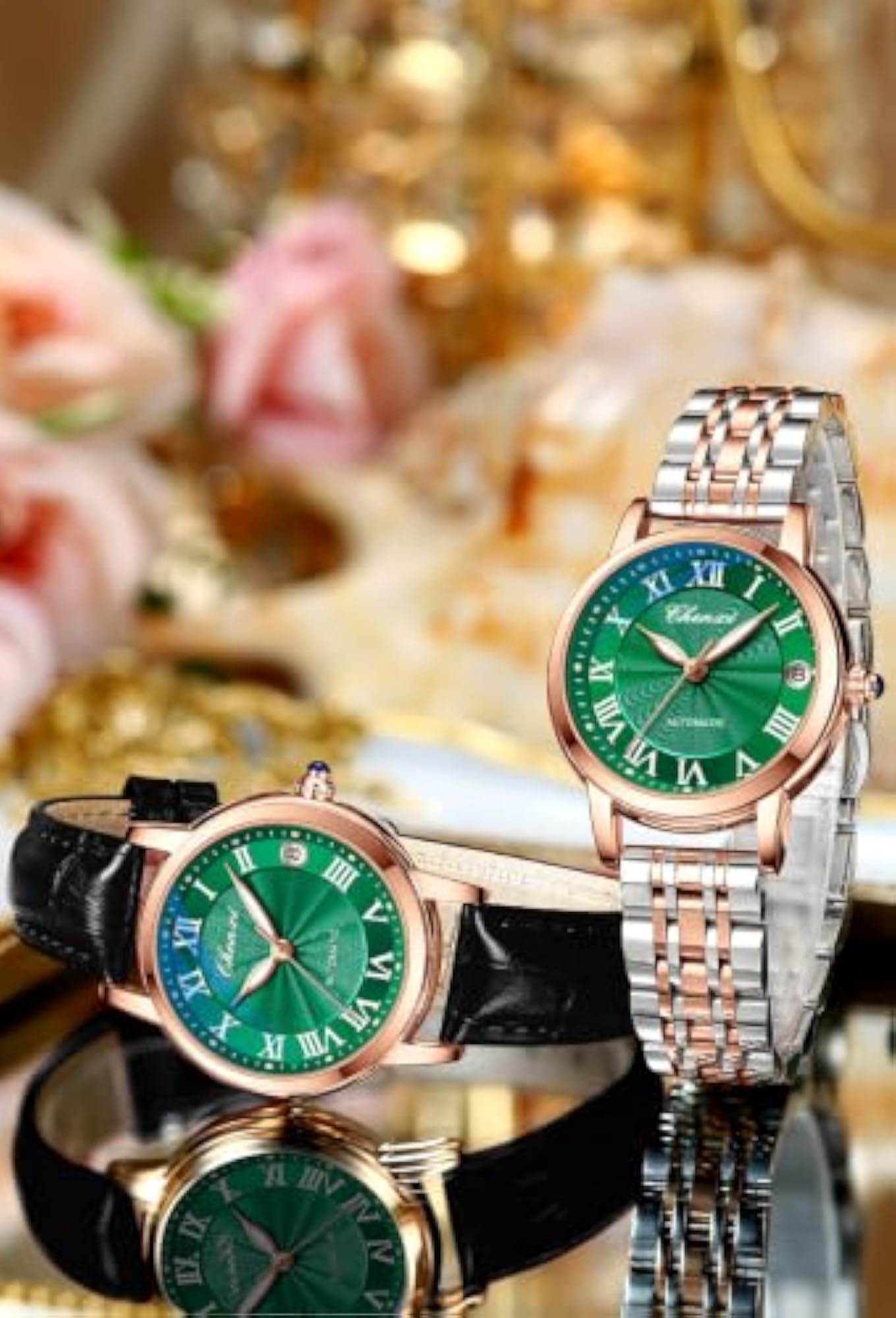 Women's Mechanical Watch with Roman Numerals, Waterproof