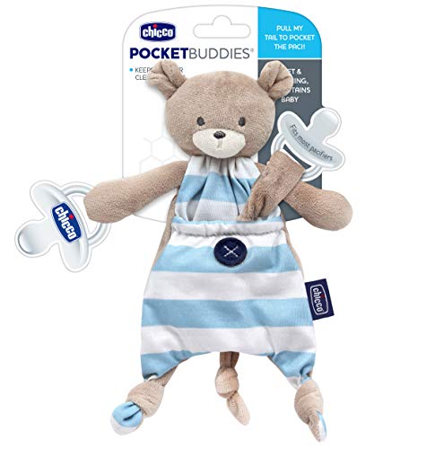 Image of Chicco Pocket Buddies Soft Pacifier Holder-Lovey, Soothing Plush Toy Animal 0m+, Blue Bear