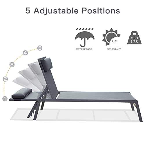 Domi Outdoor Living 3 Pieces Adjustable Chaise Lounge Set Outdoor Patio Lounge Chair All Weather Five-Position Recliner Chair Set W/Coffee Table For Patio thumb #3