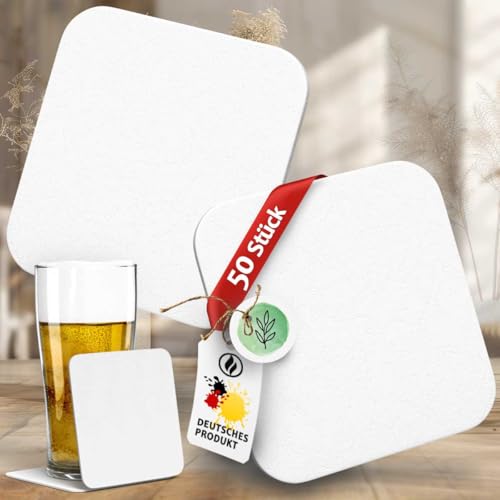 Funke & Brand Bierdeckel Blanko eckig - DIY Untersetzer eckig 50 Stück - Natur Blanko Bierdeckel Pappe aus Bierfilz - Coaster Untersetzer Deko - Rohling Quadratisch