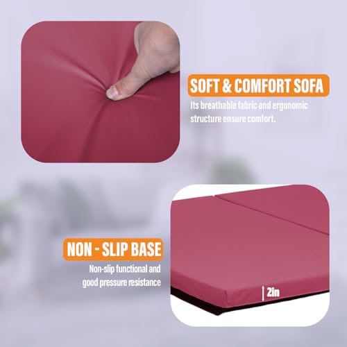 Gymnastics Mats Foldable Tumbling Mats Portable Gymnastics Exercise Mat Thick Gymnastics Tumbling Mats Pad Home Exercise Panel Mat With Carrying Handles(4 Folding 4ft W 8ft L,Burgundy) by FDW - Image 5