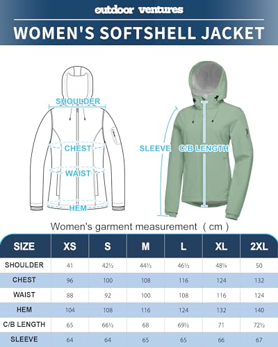 Outdoor Ventures Jacke Damen Wasserdichte Atmungsaktiv Softshelljacke - Übergangsjacke Winddichte Regenjacke Funktionsjacke mit Kapuze Eisgrün 3XL