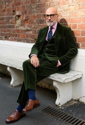 Retro Men Suit Slim Fit 3 Piece Mens Corduroy Suit Formal Casual Corduroy Blazer Vest Pants Set for Wedding Prom Tuxedos4