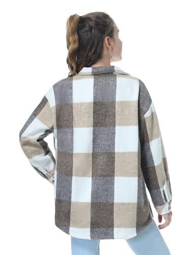 Image of Mebius Girls Shacket Jacket Long Sleeve Plaid /Corduroy Color Block Button Down Casual Collared Shirt with Pocket