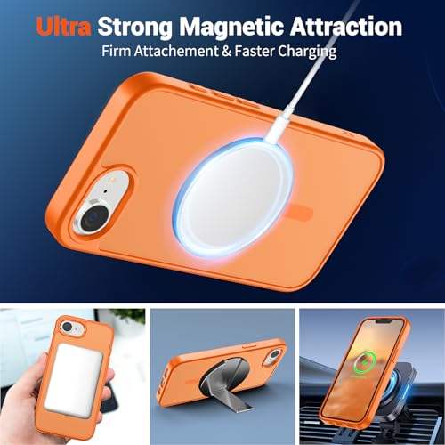 Image of SUPFINE Magnetic for iPhone 17e Case /iPhone 16e Case (Compatible with MagSafe) (Military Grade Drop Protection) Translucent Matte Shockproof Phone Cover,Starry Orange