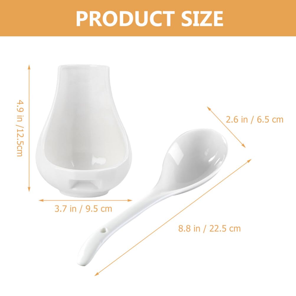 Luxshiny Soup Spoons Ceramic Set Ceramic Ladle with Spoon Rest Spoon Holder Bone China Big Ladle Spoons Kitchen Cooking Spoon Porridge Spoon Asian Tureen Spoon for Stirring Portioning