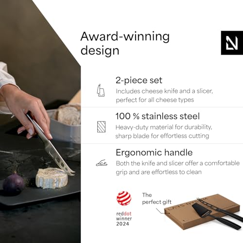Image of LARS NYSOM Cheese Slicer and Knife Set 2 pcs. I Cheese Knife Set & Cutter Made of Stainless Steel (Carbon Black)