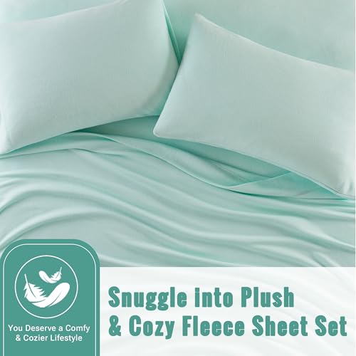 Image of True North by Sleep Philosophy Fleece Sheet Set Twin XL, Solid Color, Warm & Plush Sheets Soft Fleece Bedding Set, Twin XL Size Sheets, Fitted Pocket Fits Up to 16 inch Mattress, Twin XL Aqua 3 Piece