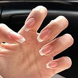 24PCS Press on Nails Short French Fake Nails Glue on Nails Glossy Coffin Acrylic Nails Nude Pink Fre