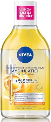 NIVEA Micellar Aydınlatıcı Makyaj Temizleme Suyu 400 ml,Suya Dayanıklı Makyajı Çıkarır,Ovalama Gerektirmez,Serum İçerikli,C Vitamini,E Vitamini, - Görsel 1