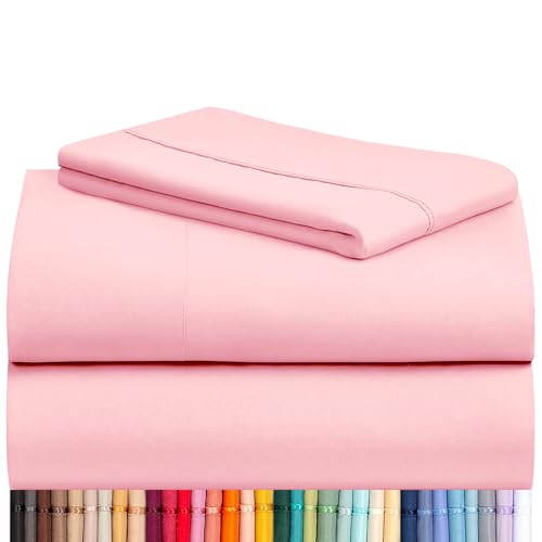 Image of LuxClub 3 PC Twin XL Sheet Set, Deep Pockets Wrinkle Free Cooling Bed Sheets Hotel Bedding for Women, Men, Kids & Teens, Includes 1 Fitted Sheet, 1 Flat Sheet and 1 Pillowcase-Silky Soft Baby Pink