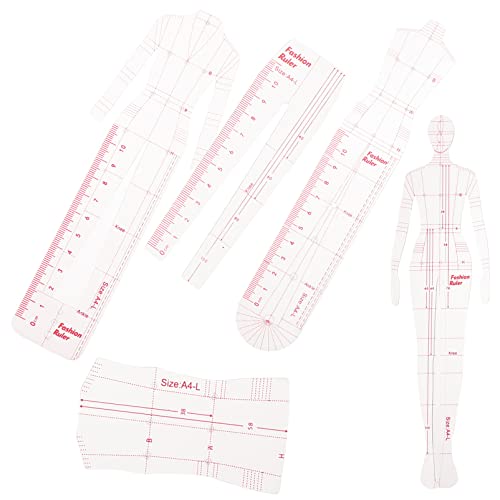 Wakauto Fashion Drawing Template Ruler Set, Woman Sewing Humanoid Patterns Design, Clothing Measuring French Curve Rulers A4 Pattern Paper Draft Drawings