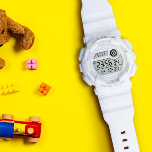 Image of Carlington Kids Digital Watch for Boys and Girls Age 3 to 14 Years Multicoloured Band with Alarm and Date Display - 9121
