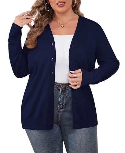 Image of TIANZHU Plus Size Cardigan for Women Button Open Front Long Sleeve V Neck Comfy Lightweight Sweaters XL-4XL