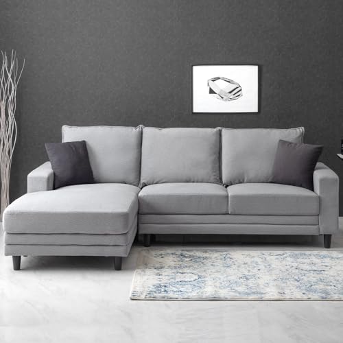 タンスのゲン ソファー カウチソファー 3人掛け L字 ソファ クッション2個付き コーナーソファー 右カウチ ライトグレー 74800059(100284) 【超大型商品】