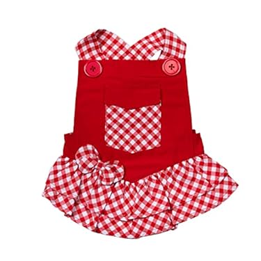 AMAZON - Doggy Parton Red Gingham Overalls Dress for Pets, Small (22120769)