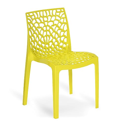 Image of Supreme Web Plastic Chair |Armless Chair for Home, Dining Room Set, Cafe & Outdoor Use |with Weight Bearing Upto 220kgs(Color:Yellow; Pack of 1)
