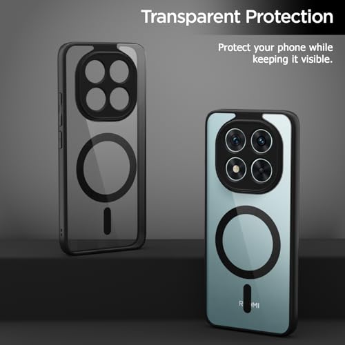 Image of Amazon Basics Back Cover for Redmi Note 15 Pro 5G Compatible with Mag-Safe | Shockproof Design | Hard Transparent Back Case (Black Mag-Safe)
