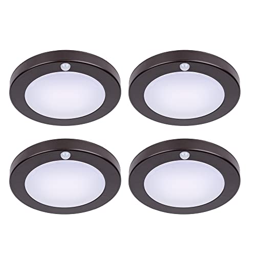 LIT-PaTH LED Flush Mount Ceiling Light, Closet Lighting Fixture with Motion Sensor, 10.5W, 700 Lumen, 6.2 Inch, Anti-Rust Galvanized Housing, Bronze Finish 5000K 4-Pack