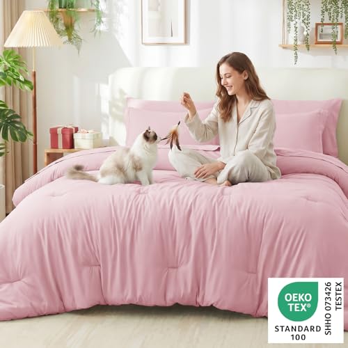 CozyLux Full Size Comforter Set Pink, 7 Pieces Bed in a Bag