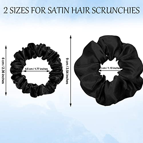 24 Pieces Satin Hair Scrunchies Silky Elastic Hair Bands Skinny Solid Hair Ties Ropes Ponytail Holder For Women Girls Hair Accessories Decorations, 2 Sizes (Black) #TOP1