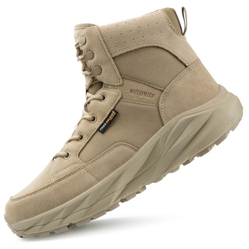 FREE SOLDIER Men's Durable Work Boots 6 Inches Lightweight Waterproof Hiking Boots Suede Leather Tactical Boots(Classic Tan 10.5)