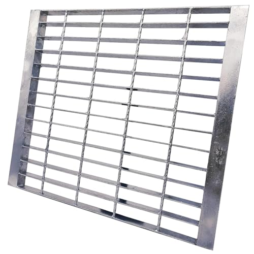 Image of Galvanized Steel Drain Grate with Lip 20x20 in, B-Class 28100 lbs Heavy-Duty Driveway Channel Cover w /Base, Outdoor Trench Drainage Grate, Silver Square Metal Sewer Cover for Garage