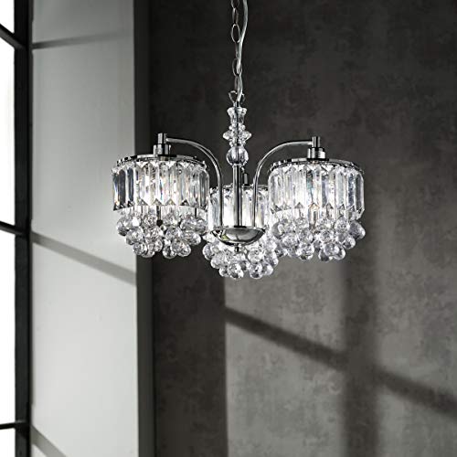 3 Arm Chrome Light Chandelier Fitting with Acrylic Beads and Droplets Glass Look
