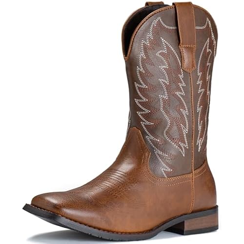 IUV Cowboy Boots For Men Square Toe Classic Western Boots