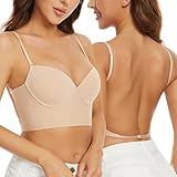 Hornamax Low Back Bras for Women-Seamless Lightly Lined Invisible Backless Bras-Multiway Convertible Open Back Halter Bras (Nude, Large)