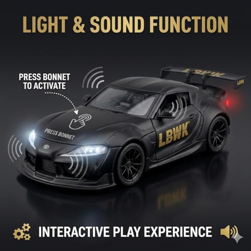 Image of 1:24 Scale Toyota Supra GR LBWK Diecast Metal Car Model with Openable Doors & Bonnet, Light & Sound, Detailed Interior, Collectible Race Car Toy for Kids & Adults (20 cm)