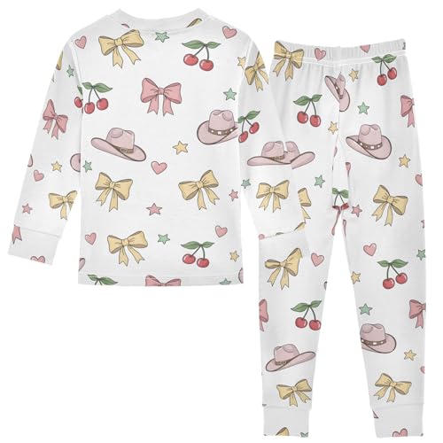 Pajama Sets Long Sleeve Cowboy Hats Cherries Bows Stars Soft Comfy Sleepwear 2 Piece PJS 3-8T3