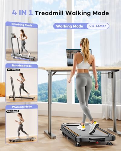 Image of Foldable Treadmill with 10% Incline, Upgrade 3.5HP Low Noise Walking Pad Treadmill with Handle Bar, Trisomy 4 in 1 Portable Under Desk Treadmills for Home /Office, 350Lbs Capacity, APP & Remote Control