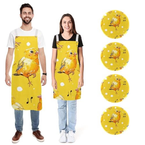 Tabliers de cuisine imperméables à poches motif oiseaux