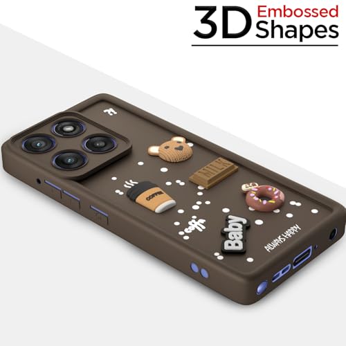 Image of Pikkme Back Cover for Motorola Moto Edge 60 Stylus 5G | 3D Bear Silicone Cute & Fun Coffee Cartoon | Full Body Protection Bumper Case (Brown)