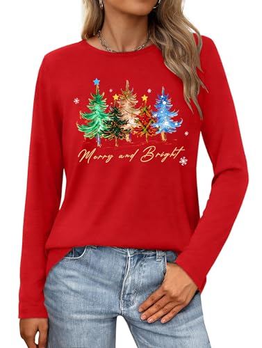 tiorhooe Weihnachtsshirt Damen Langarm 2025 Christmas Shirt Lustig...