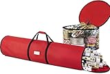 Premium Christmas Wrapping Paper Storage Bag, Narrow Design - Fits 20 Standard Rolls of 40 Inch Holiday Xmas Gift Wrap Organizer, Two Reinforced Handles, Tear Proof 600D Oxford Fabric, 5 Year Warranty