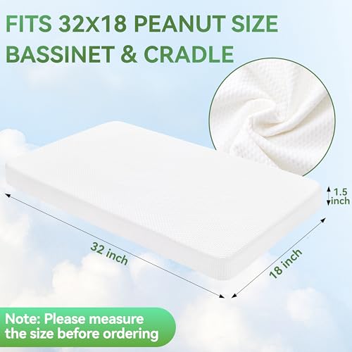 Image of Bassinet Mattress 32x18 Rectangle, Baby Waterproof Replacement Pad, Firm Support Foam Insert with Bamboo Viscose Cover