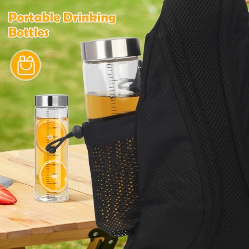 DUBUOZA 4er Glasflaschen 500ml mit Edelstahl Deckel,Smoothie Gläser Sets mit Messskala,Wiederverwendbar Glaswasserflasche,Smoothie Becher to go für Säfte, Smoothies, Kaffee, Milch, Tee