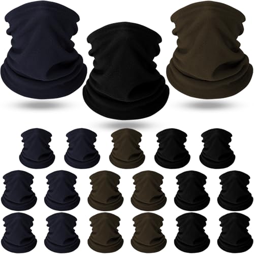 Handepo 20 Pcs Winter Fleece Neck Warmer Gaiter Bulk Windproof Scarf Mask Cover with Drawstring for...