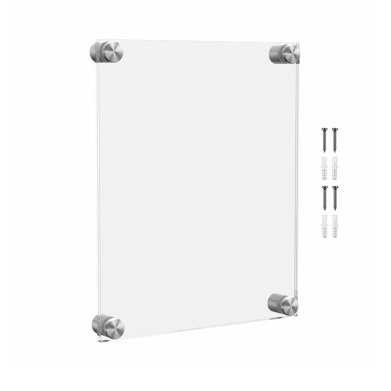Wall Sign Holder Floating Clear Acrylic Wall Frame Holds 8.5 x 11 with Silver Standoffs Overall Dimensions 11.5" x 14" Peel Protective Film Art Gallery Lobby Directory Office by Marketing Holders