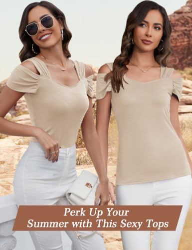 Image of Blingfit Cold Shoulder Tops Summer Tunic Shirts for Women T Shirts V Neck Short Sleeve Casual Tees Blouses 2026