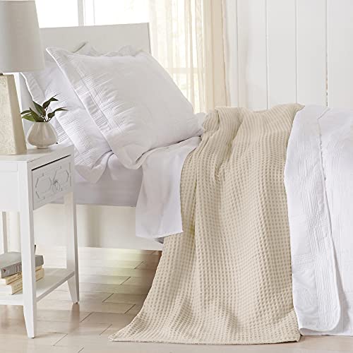 100% Cotton Waffle Weave Thermal Blanket. Super Soft Season Layering. Mikala Collection. (Full/Queen, Oatmeal) #TOP1